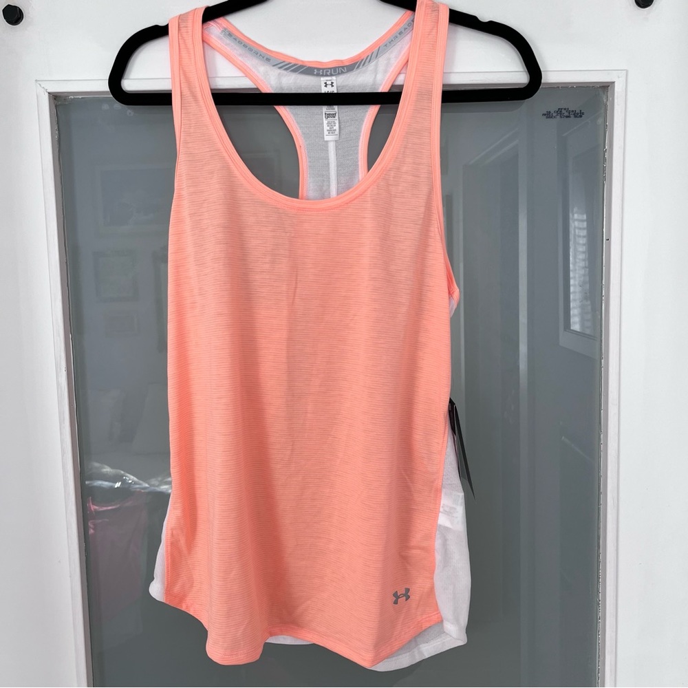 Under Armour Fitted Heat Gear Orange and White Tank Top Size L
